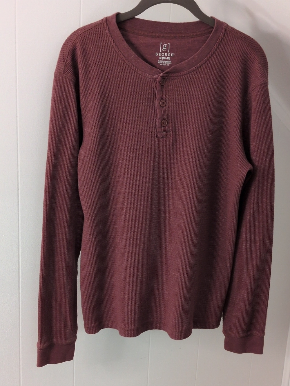 George Long Sleeve Henley Thermal Shirt - Burgundy